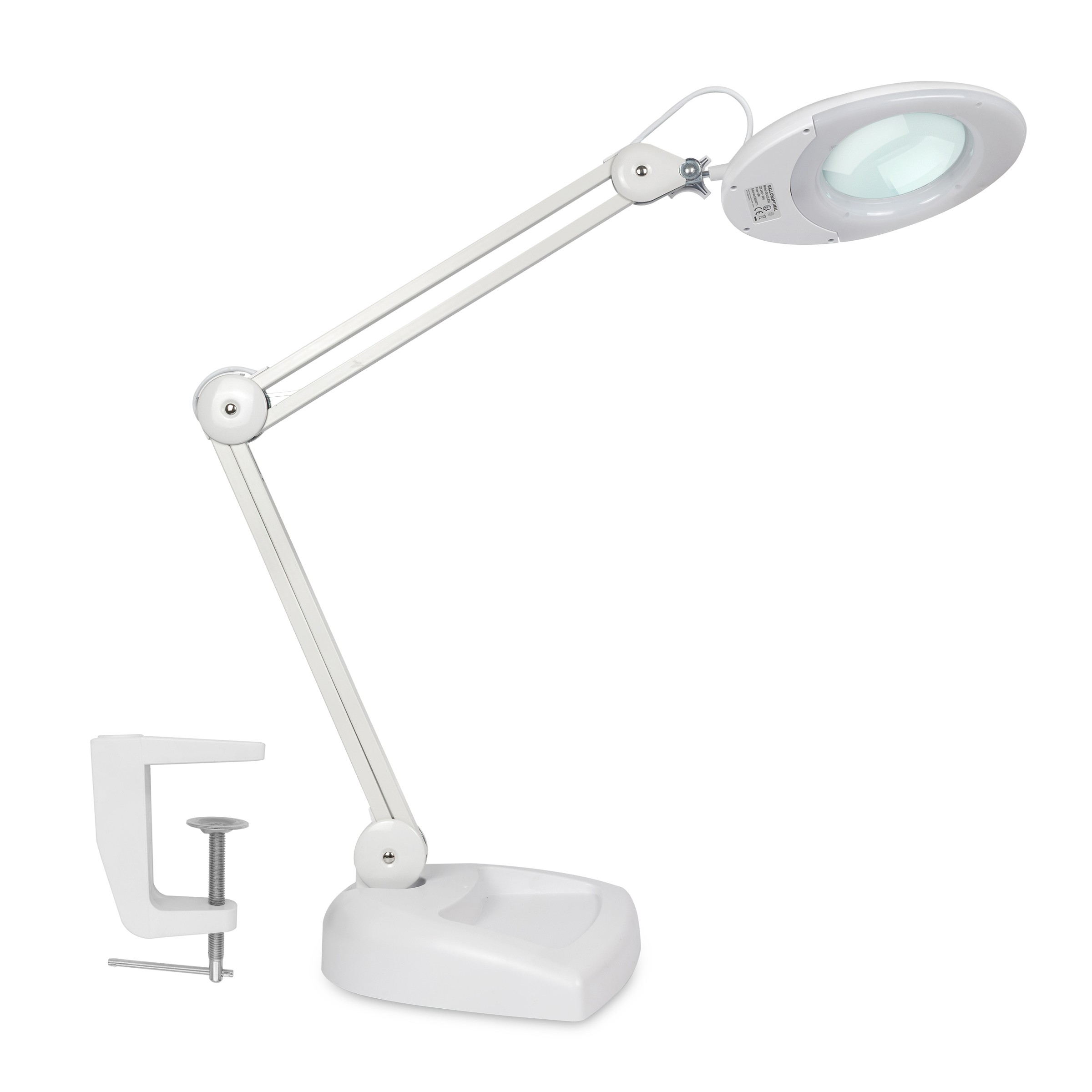 GALLUNOPTIMAL LED Arbeitsplatzlupenleuchte 5 Dioptrin mit Glaslinse 12,7cm, 80-fach LED-Beleuchtung, mit Tischfuss & Tischklemme